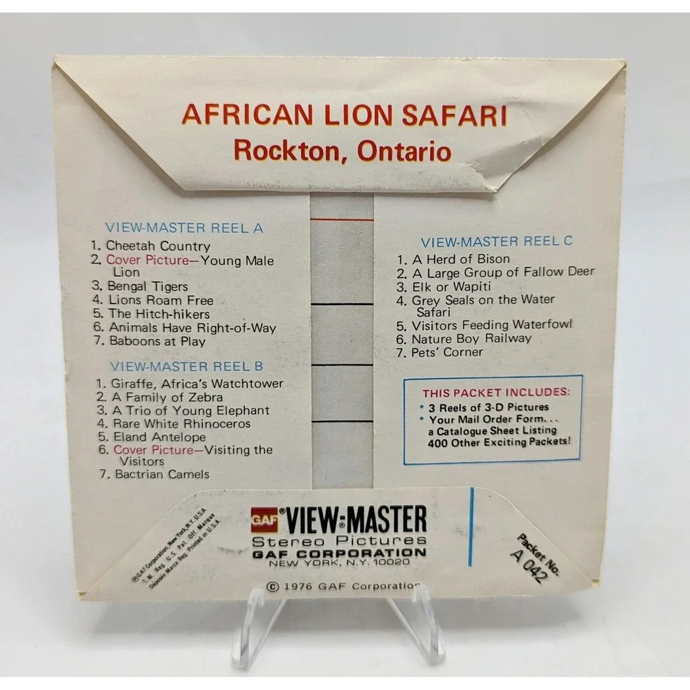 1976 GAF View-Master African Lion Safari Rockton Ontario 3 Reel Pack